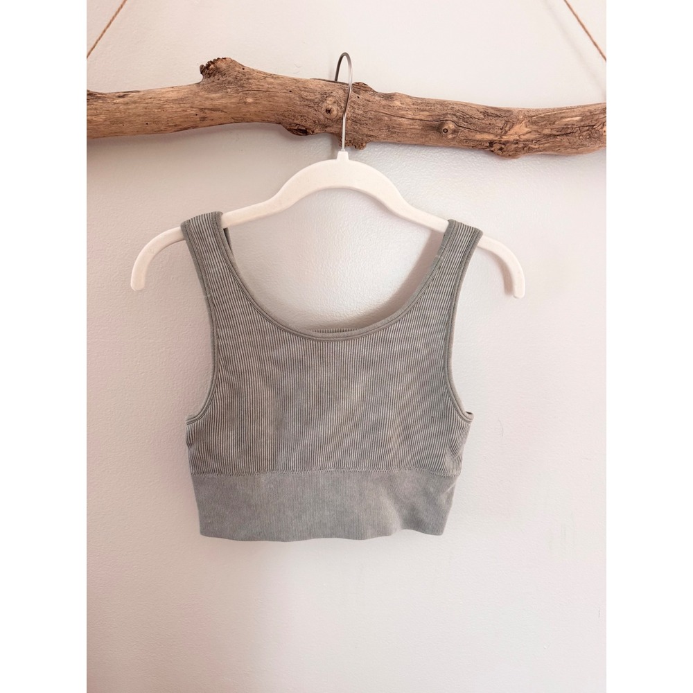 Harmony & Balance Sage Green Ribbed Seamless Crop Tank Top Small Mineral Wash